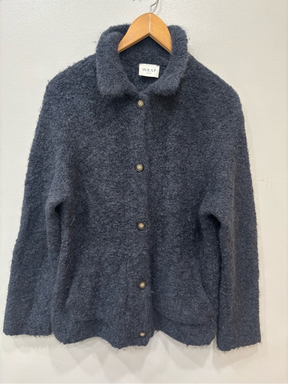 Wrap London Alpaca Charcoal Button Down Cardigan Sweater Women’s Size 6